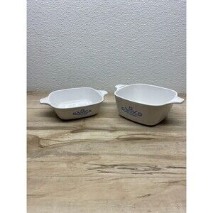 Vtg Set Of 2 Corning Ware White/Blue Casseroles 1 3/4 Cup & 2 3/4 Cup No Lids